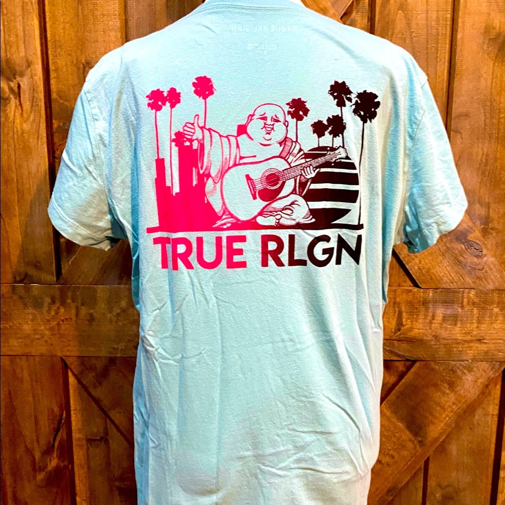 True Religion Turquoise V-Beck Buddha Hombre Tee